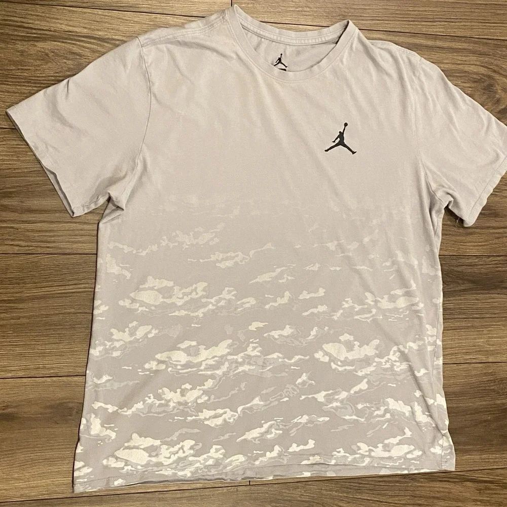 Air Jordan Cloud Pattern T-Shirt Streetwear Athletic Casual Gray White XL
